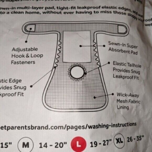 Pet Parents Washable Dog Diapers Princess 3 pk Large 19 - 27" waist - Picture 3 of 4